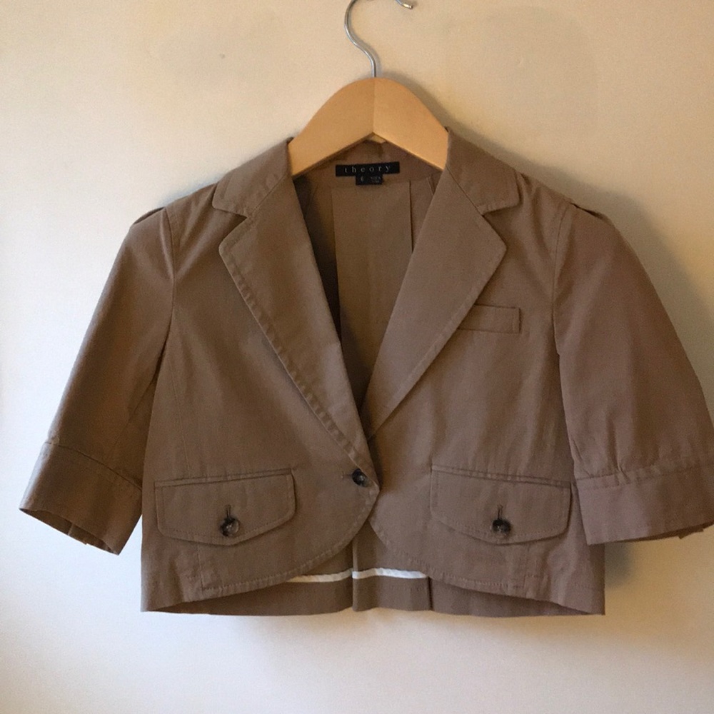 Theory cropped khaki jacket size 6